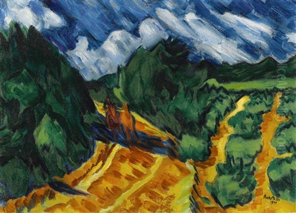 Landschaft Mit Pferd Und Reiter (landscape With Horse And Rider) Oil Painting by Max Pechstein