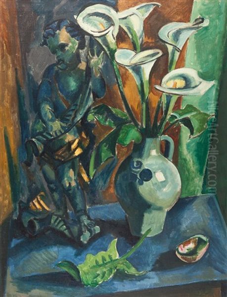 Stillleben Mit Putto Und Calla Oil Painting by Max Pechstein