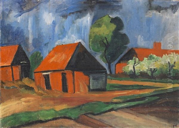 Rote Hauser Oil Painting by Max Pechstein