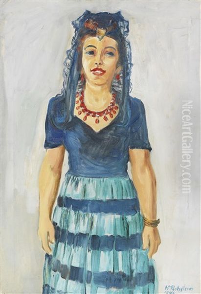 Bildnis Freda Wermel In Spanischer Tracht Oil Painting by Max Pechstein