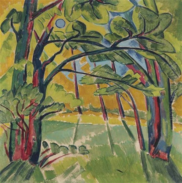 Stilleben Mit Akt, Kachel Und Fruchten (recto); Kurische Waldlandschaft (verso) Oil Painting by Max Pechstein
