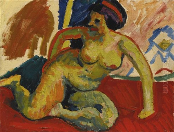 Akt (nude) & Fuchsschwanz (foxtail) (a Double-sided Work) Oil Painting by Max Pechstein