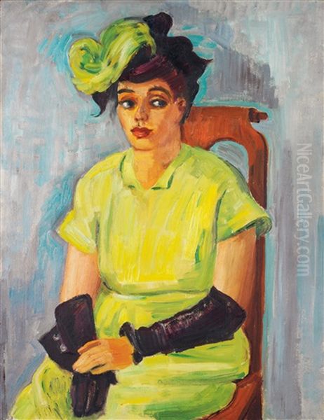 Portrait De Freda Wermel En Costume Jaune Oil Painting by Max Pechstein