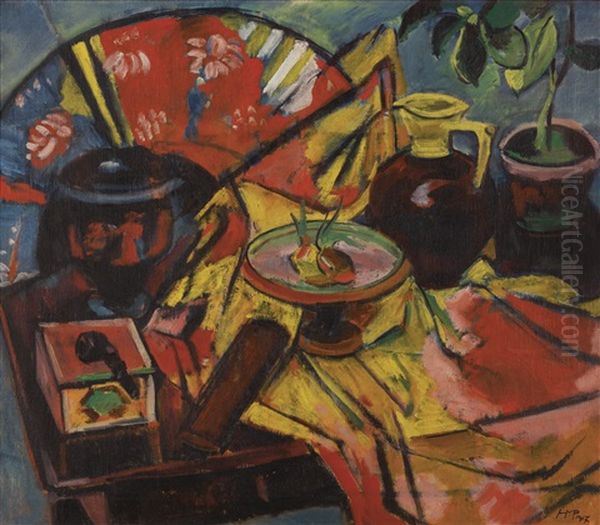 Stilleben Mit Pfeife (still-life With Pipe) - Recto Palau Madchen (palau Girls) - Verso Oil Painting by Max Pechstein