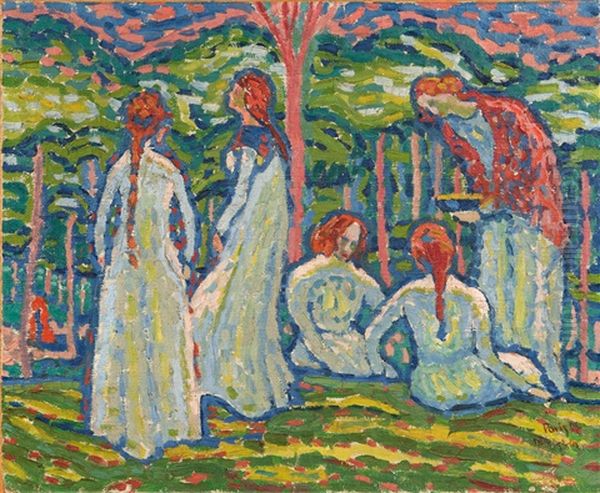 Jeunes Filles Oil Painting by Max Pechstein