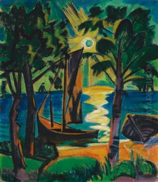 Am Haff (in The Lagoon) Oil Painting by Max Pechstein