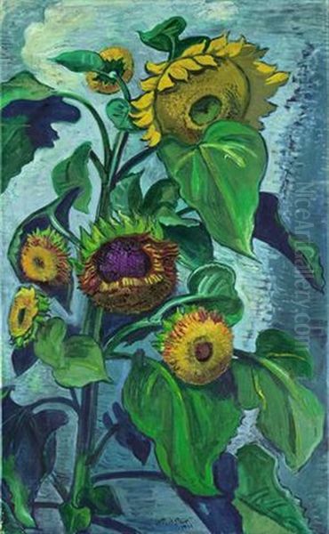 Sonnenblumen Oil Painting by Max Pechstein