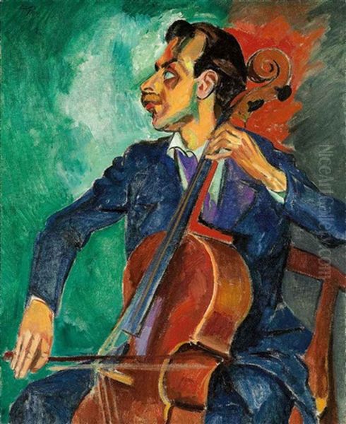 Cellospieler, Bildnis Dr. Freundlich Oil Painting by Max Pechstein