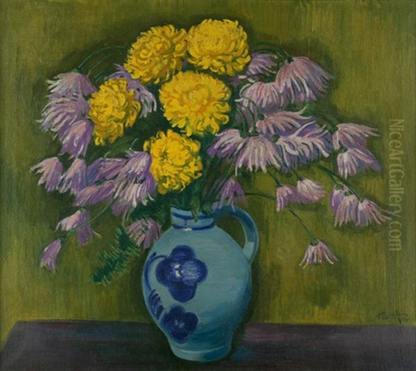 Chrysandeen (chrysanthemen) Oil Painting by Max Pechstein