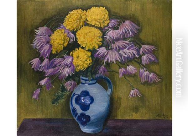 Blumenstilleben Mit Chrysanthemen Oil Painting by Max Pechstein