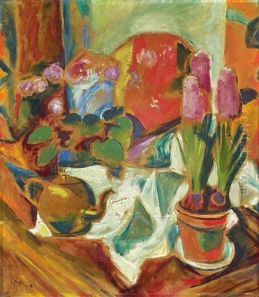 Stilleben Mit Facher Oil Painting by Max Pechstein