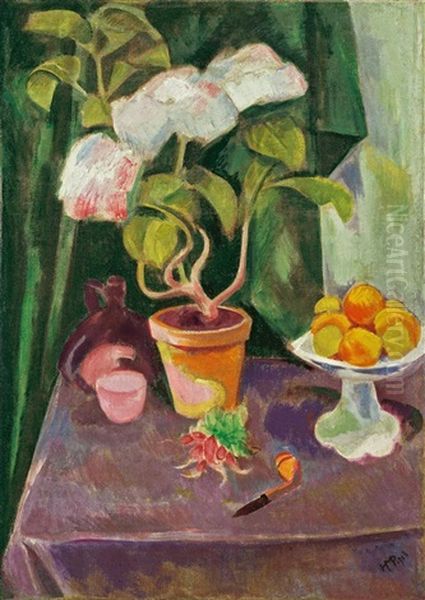Stilleben Mit Blumenstock Oil Painting by Max Pechstein