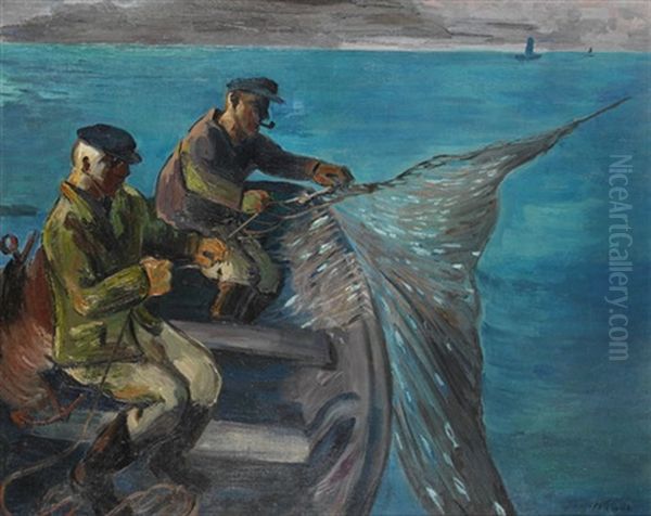 Fischer Im Boot Oil Painting by Max Pechstein