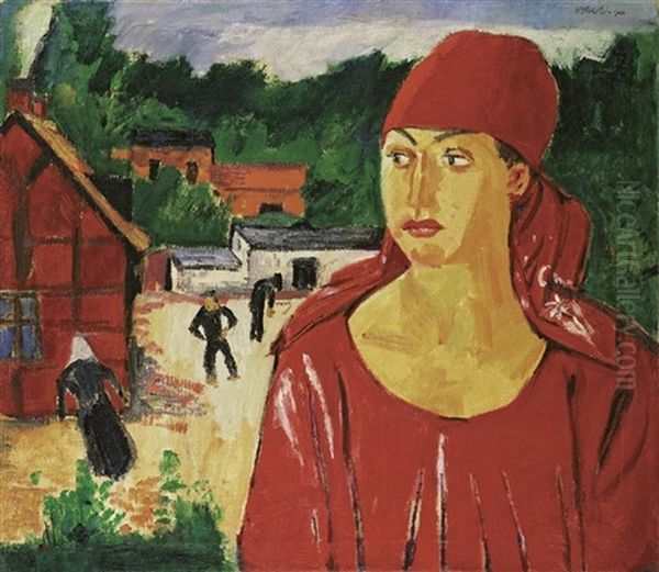 Frau Mit Kopftuch Oil Painting by Max Pechstein