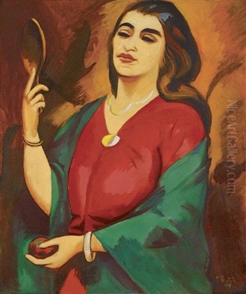 Bildnis In Grun Und Rot Oil Painting by Max Pechstein