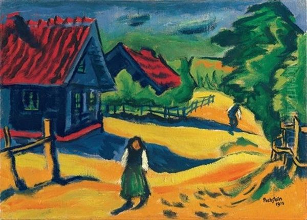 Kurische Hauser Oil Painting by Max Pechstein
