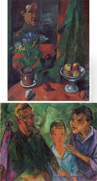Selbstbildnis Mit Familie Oil Painting by Max Pechstein