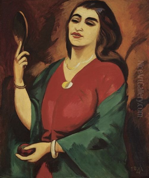 Bildnis Lotte In Grun Und Rot Oil Painting by Max Pechstein