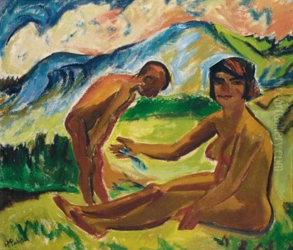 Nach Dem Bad (after Bathing) Oil Painting by Max Pechstein