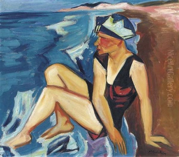 Badende Oil Painting by Max Pechstein