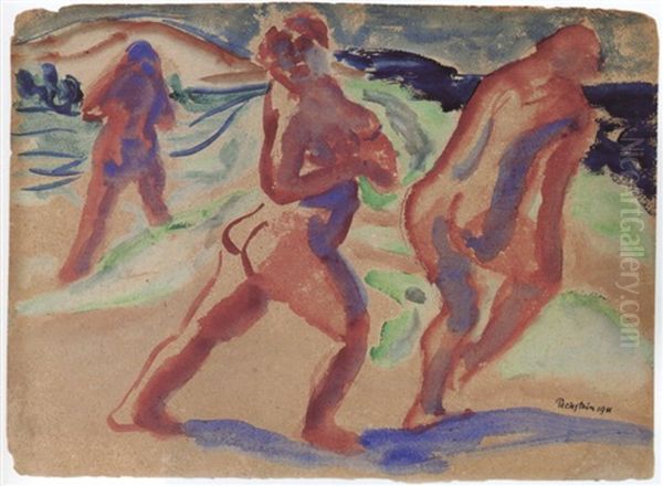 Badende Oil Painting by Max Pechstein