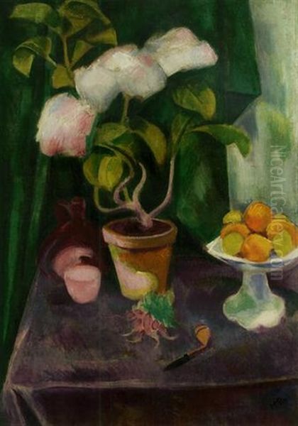 Stilleben Mit Blumenstock (still Life With Flowering Plant) Oil Painting by Max Pechstein