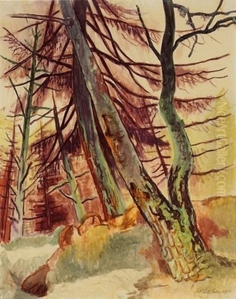 Wald (forest) Oil Painting by Max Pechstein