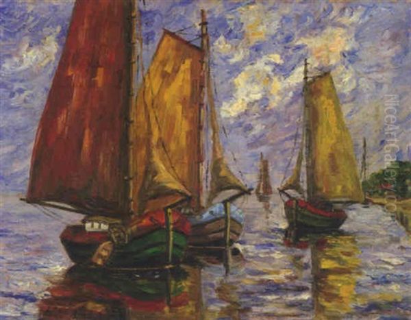 Vier Segelkutter Oil Painting by Max Pechstein