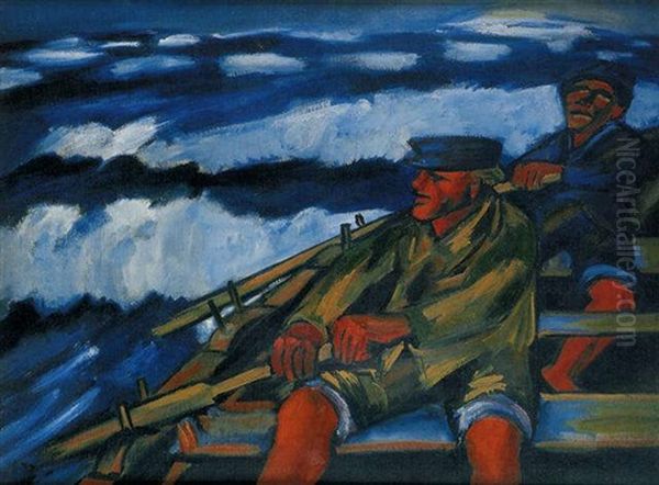 Fischer Im Boot Oil Painting by Max Pechstein