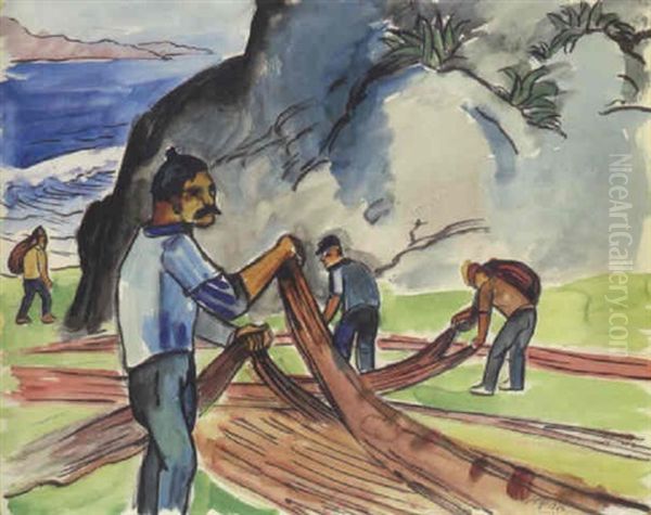 Fischer Mit Netzen Oil Painting by Max Pechstein