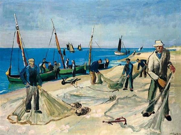 Vor Der Ausfahrt (before Leaving Harbour) Oil Painting by Max Pechstein