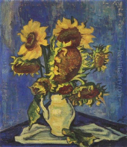Sonnenblumen Oil Painting by Max Pechstein