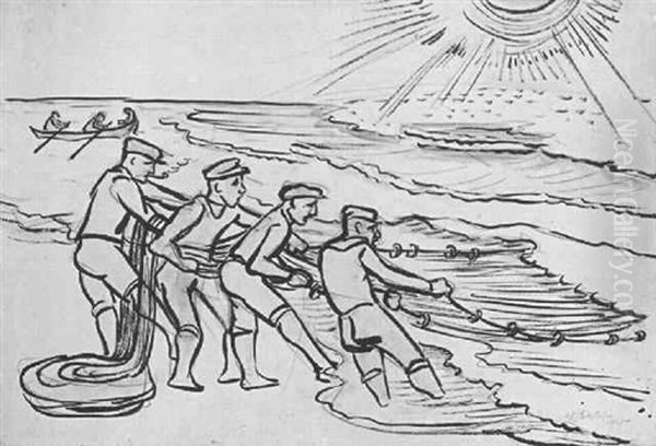 Fischer Iii Oil Painting by Max Pechstein