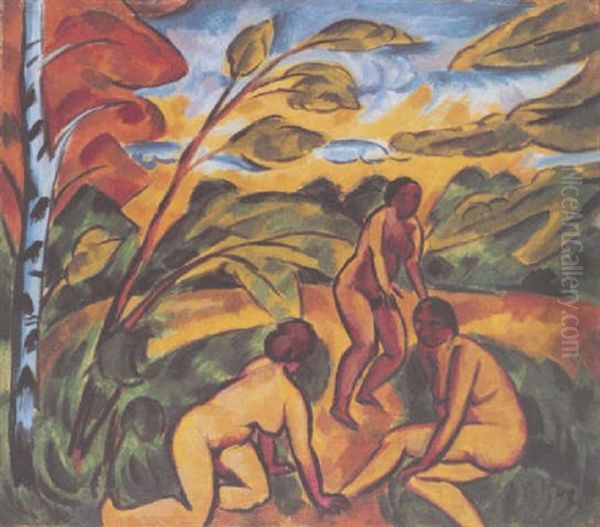 Drei Badende Akte Oil Painting by Max Pechstein
