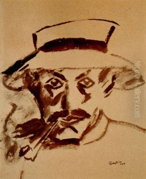 Selbst Mit Pfeife Oil Painting by Max Pechstein