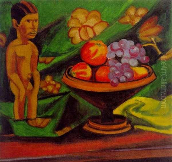 Gotze Und Fruchtschale Oil Painting by Max Pechstein