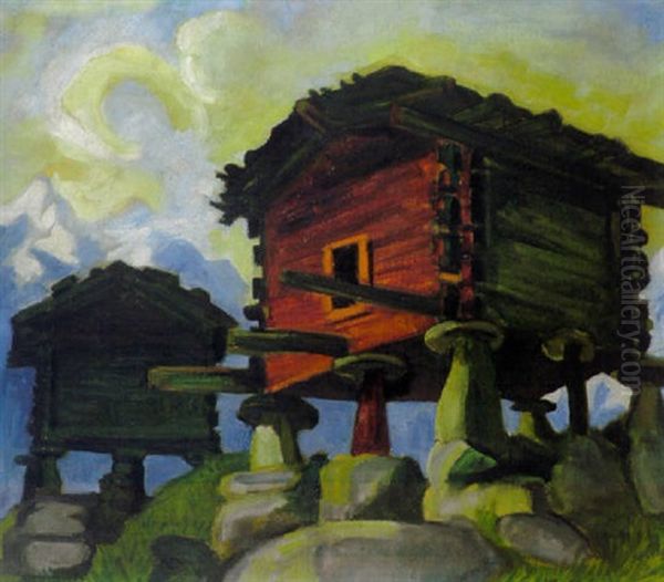 Walliserhutten Oil Painting by Max Pechstein