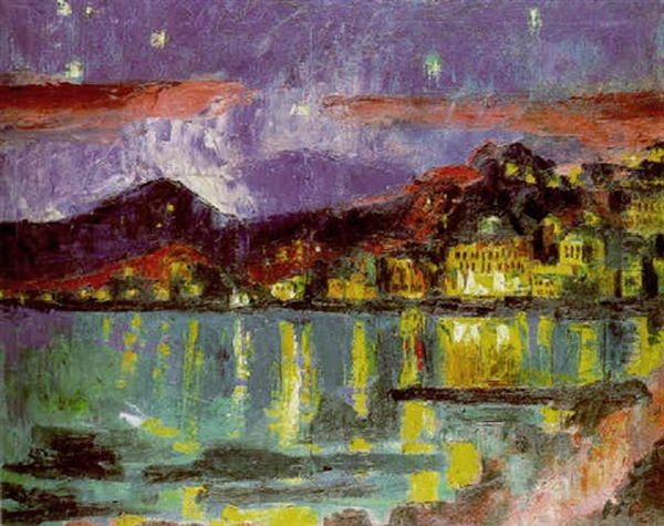 Montreux Bei Nacht Oil Painting by Max Pechstein