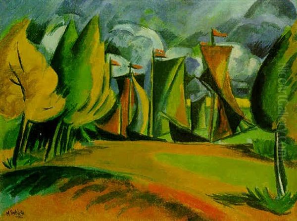 Kurenkahne In Der Bucht Oil Painting by Max Pechstein