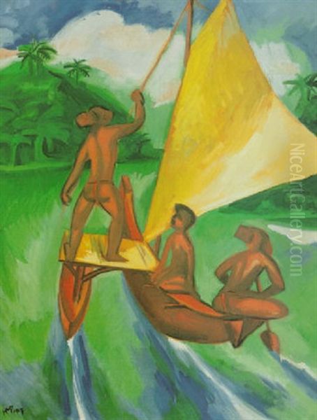Segelndes Kanu - Palau Oil Painting by Max Pechstein