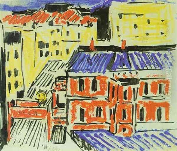 Stadtansicht - Berlin Oil Painting by Max Pechstein