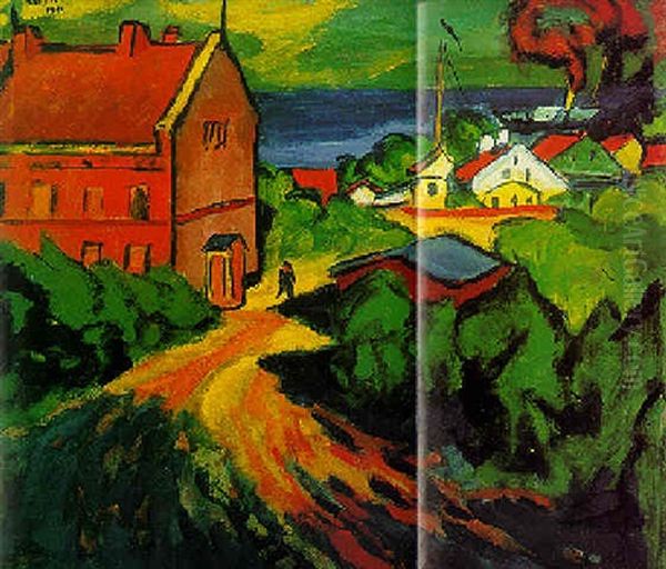 Das Rote Beamtenhaus (the Red Civil Servant House) Oil Painting by Max Pechstein