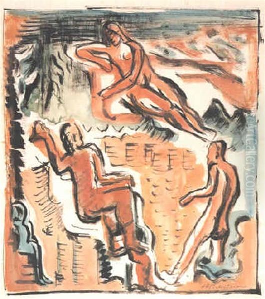 Drei Akte Oil Painting by Max Pechstein