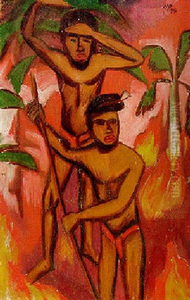 Zwei Figuren (zwei Eingeborene/palau) Oil Painting by Max Pechstein