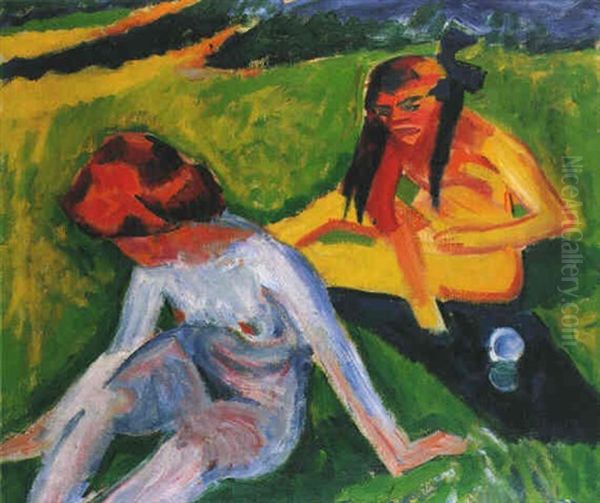 Zwei Madchen Oil Painting by Max Pechstein
