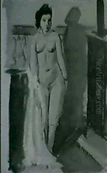 Stehender Frauenakt Am Ofen Oil Painting by Max Pechstein