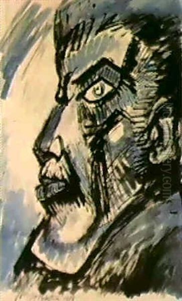 Blaues Gesicht Oil Painting by Max Pechstein