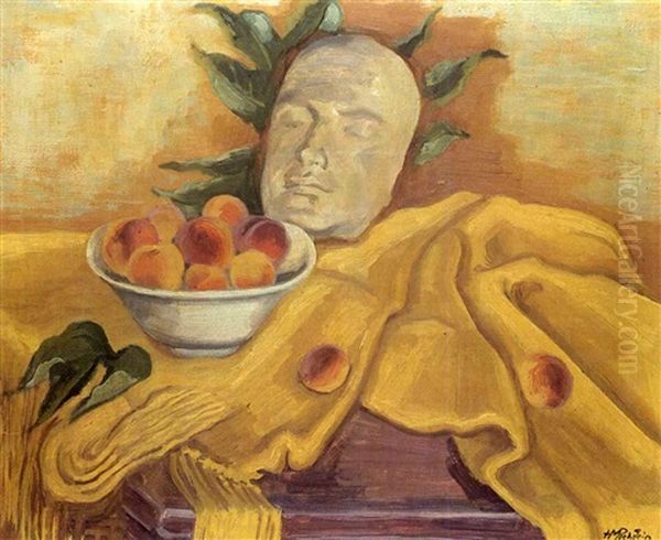 Stilleben In Gelb Mit Pfirsichen Und Pechstein-maske Oil Painting by Max Pechstein