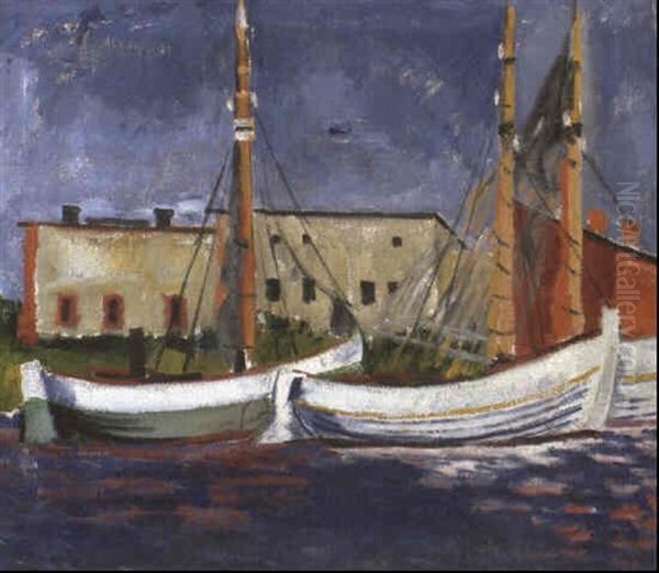 Segelkutter Im Hafen (leba) Oil Painting by Max Pechstein