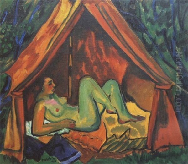 Liegender Weiblicher Akt Unter Zeltdach Oil Painting by Max Pechstein